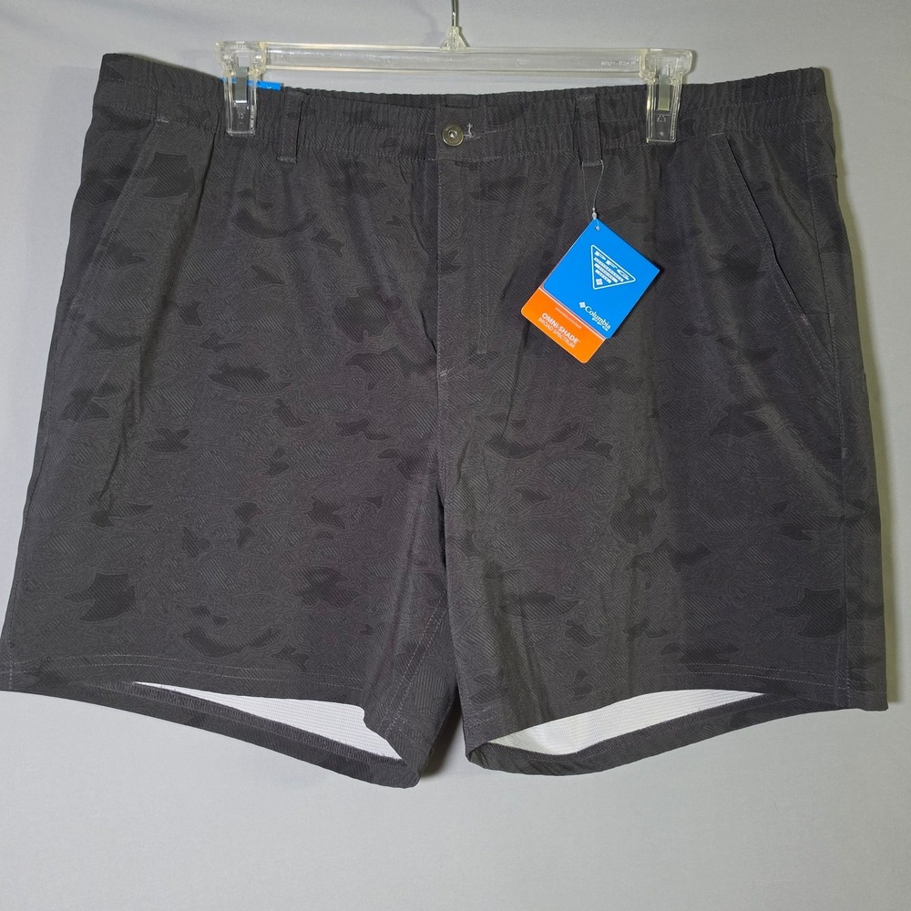 Columbia PFG‎ Uncharted Shorts Mens XXL 6" Gray Topo Camo Omni-Shade fishing